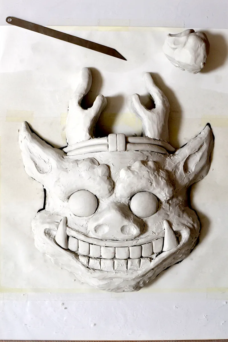 戸田光祐 作品集 デザイン アート｜KOHSUKE TODA PORTFOLIO Design Artwork｜神々の八幡神楽用の雷神面制作（手作りお面）・装束制作縫製